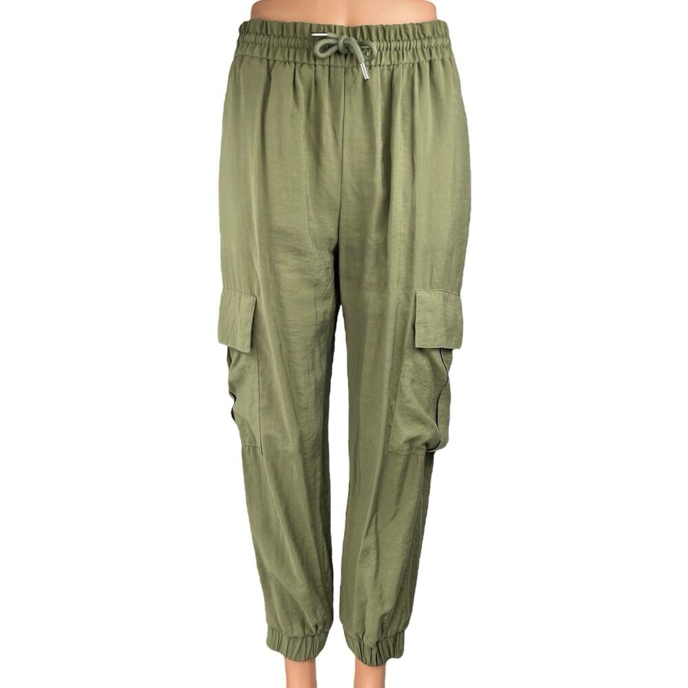 Zara Women's Olive Green High Waist Elastic Waist Cargo Jogger Trouser Pants S